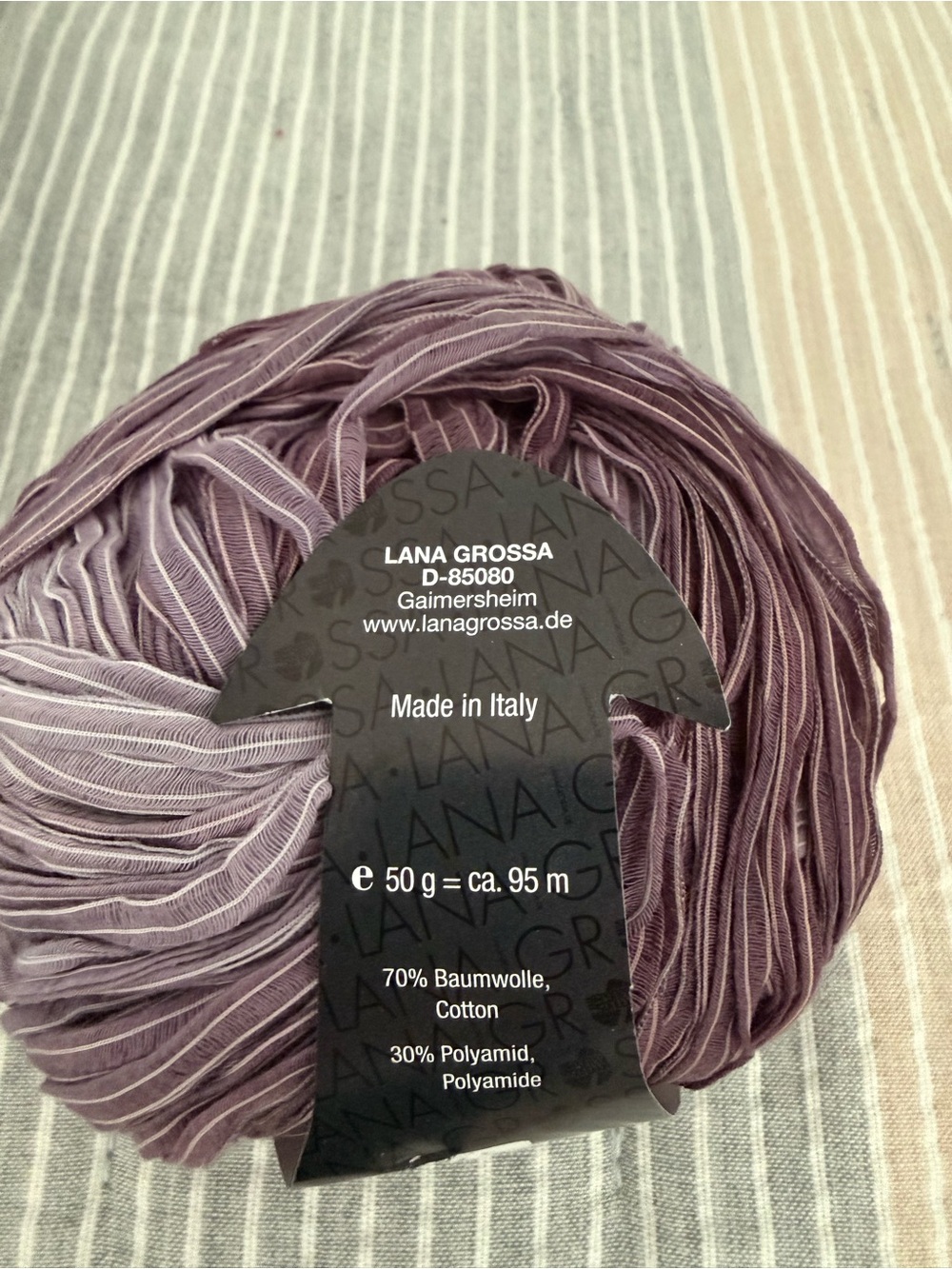 Lilac Ribbon Yarn - Soft Purple Cotton-Polyamide Blend